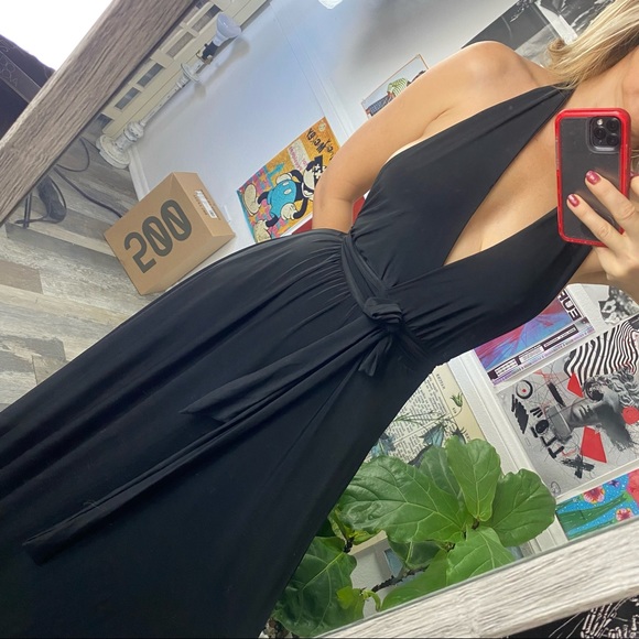 J Uptown Black maxi wrap dress Size XS A-skirt Open Back Deep V-neck - Picture 4 of 10